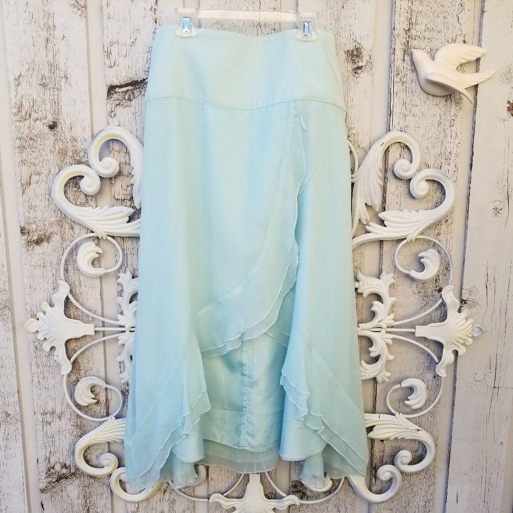 DOEN like blue Silk Flutter Ruffle Open Front Skirt - Picture 3 of 5